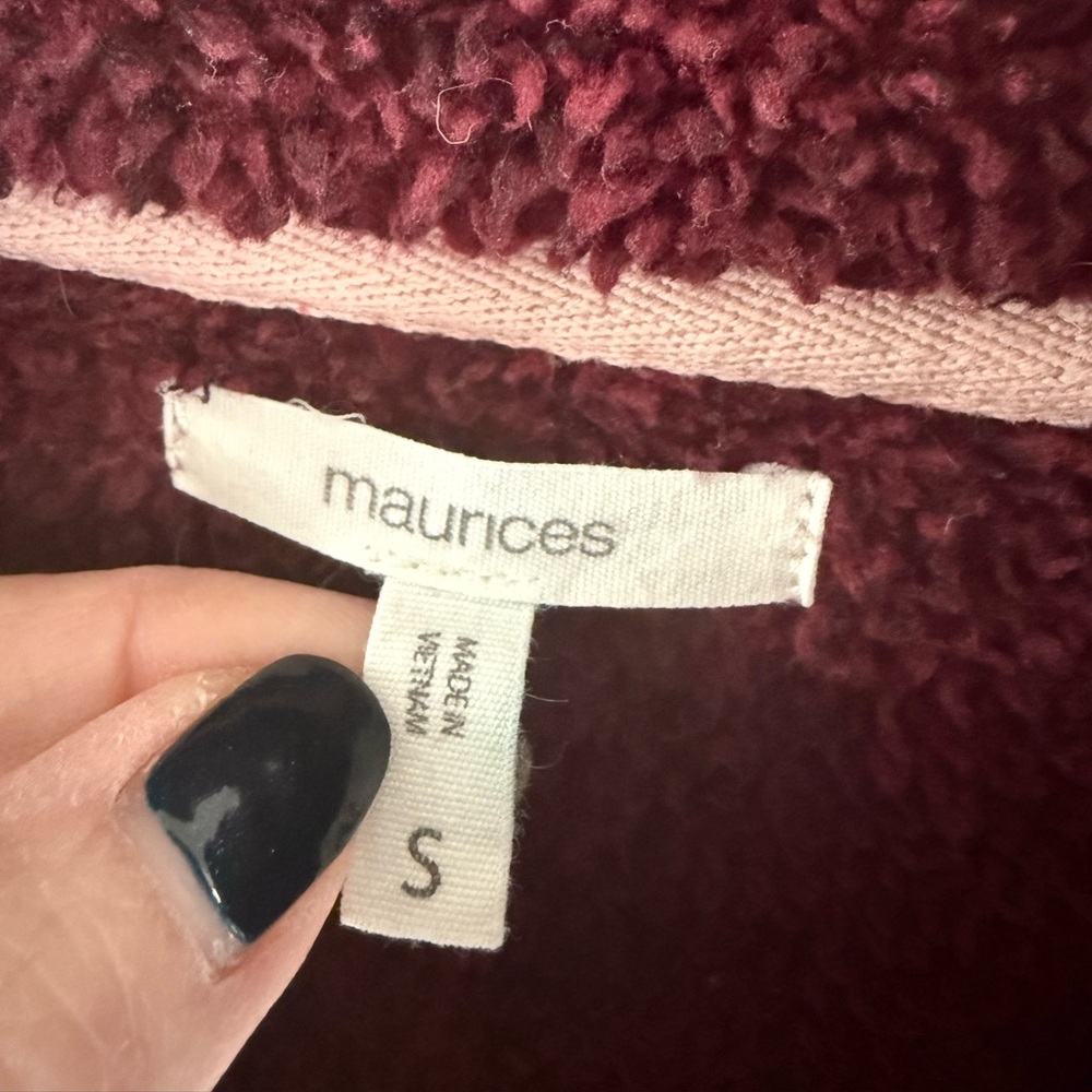 Maurices Burgundy and Pink Color block 1/4 zip fleece jacket - Picture 2 of 2